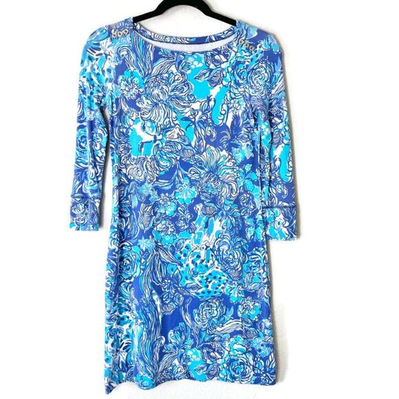 Lilly Pulitzer Turquoise & Navy Blue Sophie Dress UPF 50+ Size XXS - Picture 1 of 7